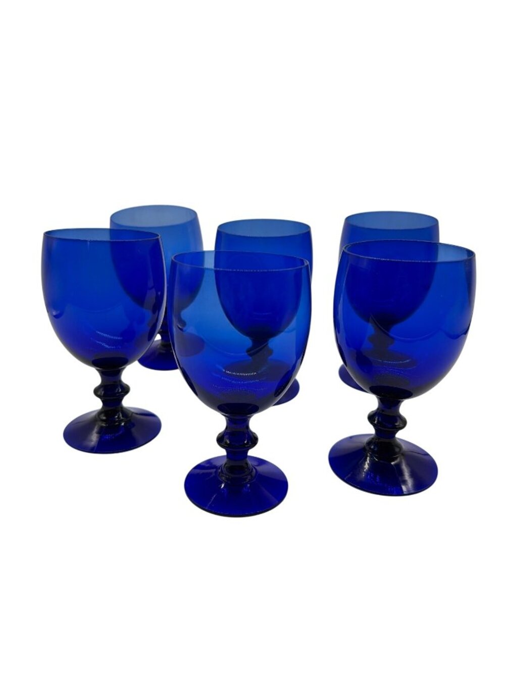 Set Of 6 Vintage Cobalt Blue Wine Glasses 5.5" Tall Nybro Sweden Stemware